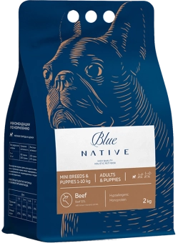 Корм Blue Native Holistic Beef для щенков и взрослых собак мелких пород с говядиной