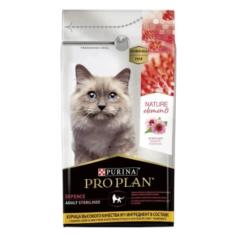 Корм Pro Plan Nature Elements для взрослых стерилизованных кошек и кастрированных котов с высоким содержанием курицы