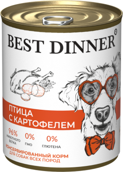 Консервы Best Dinner полнорационный корм для щенков и взрослых собак с птицей и картофелем