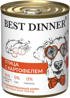 Консервы Best Dinner полнорационный корм для щенков и взрослых собак с птицей и картофелем
