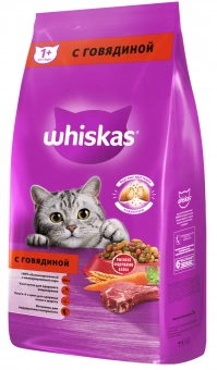 Корм Whiskas Вкусные подушечки с нежным паштетом. Аппетитный обед с говядиной