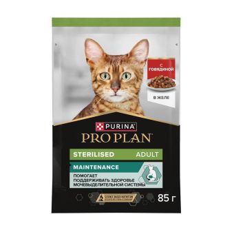 Влажный корм PRO PLAN® Sterilised MAINTENANCE для взрослых стерилизованных кошек, кусочки с говядиной в желе