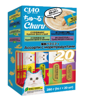 Лакомство-пюре Inaba Chiao для кошек микс из морепродуктов