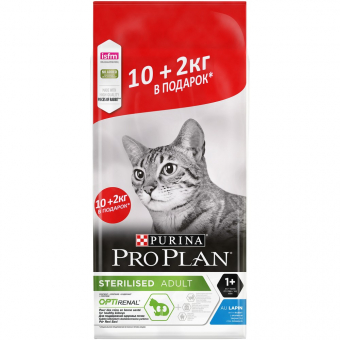 Корм Purina Pro Plan Sterilised для стерилизованных кошек с кроликом 10+2 кг ПРОМОПАК