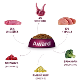 Сухой Корм Award для щенков от 1 меси кормящих сук мелких и мин. пород с ягненком и индейкой с брокколи и брусникой