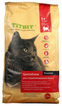 Корм Titbit для стерилизованных кошек с мясом цыпленка