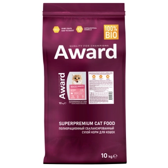 Корм Award Healthy growth для котят от 1 месяца, беременных и кормящих с индейкой и курицей с рыбьим жиром и семени льна