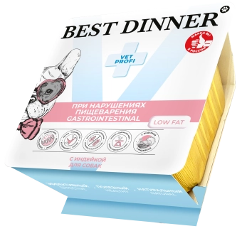 Ламистеры Best Dinner Vet Profi Gastrointestinal Low Fat для собак с чувствит. пищеварением нежный паштет из индейки