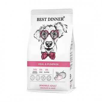 Корм Best Dinner Adult Sensible Medium&Maxi Veal & Pumpkin для собак средних и крупных пород с телятиной и тыквой