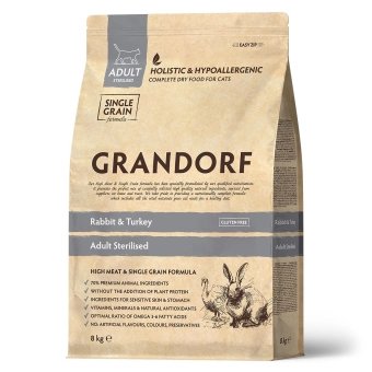 Сухой корм Grandorf Adult Cat Rabbit&Turkey Sterilised для стерилизованных кошек, низкозерновой, кролик и индейка