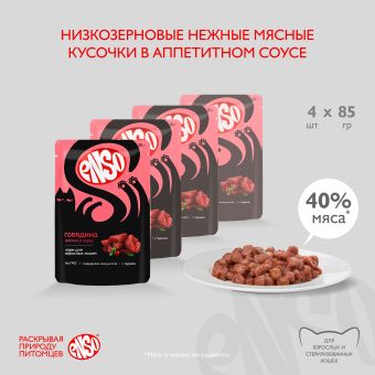 Паучи Enso Basic полнорационный корм для взрослых кошек кусочки в соусе с говядиной