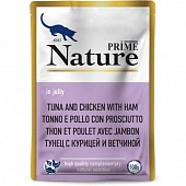 Паучи Prime Nature для кошек с тунцом и курицей и ветчиной в желе Паучи Prime Nature для кошек с тунцом и курицей и ветчиной в желе