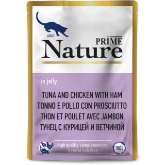 Паучи Prime Nature для кошек с тунцом и курицей и ветчиной в желе