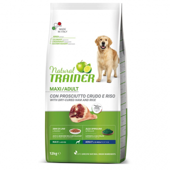 Корм Natural Trainer Adult Dog Maxi Raw Ham для собак крупных пород с сыровяленной ветчинрой и рисом