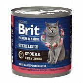 Банки Brit Premium by Nature для стерилизованных кошек с мясом кролика и брусникой
