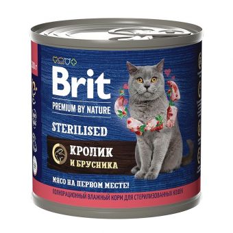 Банки Brit Premium by Nature для стерилизованных кошек с мясом кролика и брусникой