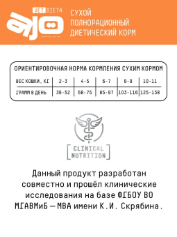 Корм Ajo Vet Dieta Hepatic диетический корм для кошек при хронической печеночной недостаточности