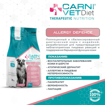 Корм Carni Vet Diet Dog Allergy Defense для собак с индейкой при аллергии для здоровой кожи и шерсти