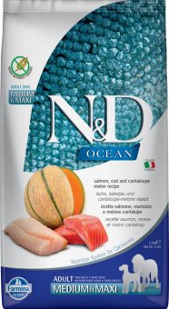 Корм Farmina N&D Adult Ocean Grain Free Medium&Maxi для собак средних и крупных пород с лососем, треской и дыней