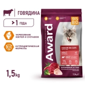 Корм Award для домашних кошек крупных пород с говядиной и курицей с брокколи и юккой...