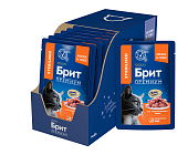 Паучи Brit Premium для взрослых стерилизованных кошек с лососем в соусе