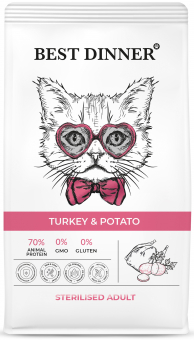 Корм Best Dinner Cat Sterilised Turkey & Potato для стерилизованных кошек с индейкой и картофелем