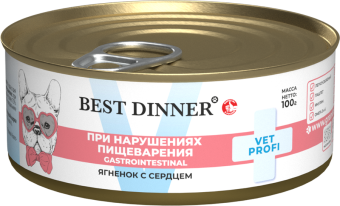 Консервы Best Dinner Vet Profi Exclusive Gastro Intestinal для собак с чувствительным пищ. с ягнёнком и сердцем 100г