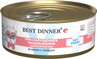 Консервы Best Dinner Vet Profi Exclusive Gastro Intestinal для собак с чувствительным пищ. с ягнёнком и сердцем 100г