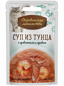 Паучи Деревенские Лакомства для кошек суп из тунца с креветками и крабом