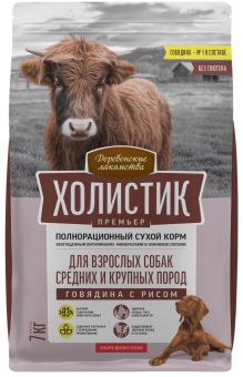 Корм Деревенские Лакомства Холистик Премьер для собак средних и крупных пород с говядиной и рисом