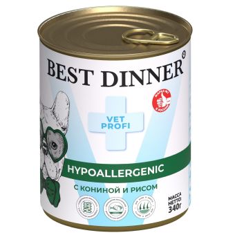 Консервы Best Dinner Vet Profi Exclusive Hypoallergenic для собак при пищевой аллергии с кониной и рисом 340г