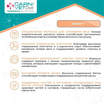 Корм Carni Vet Diet Dog Obesity для собак для контроля избыточного веса