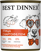 Консервы Best Dinner полнорационный корм для щенков и взрослых собак с птицей и картофелем