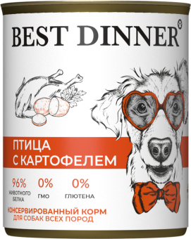 Консервы Best Dinner полнорационный корм для щенков и взрослых собак с птицей и картофелем
