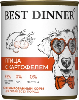 Консервы Best Dinner полнорационный корм для щенков и взрослых собак с птицей и картофелем