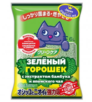 Комкующийся наполнитель Japan Premium Pet с зелёным горошком и экстрактом бамбука и японского чая