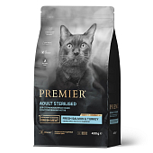 Сухой Корм Premier Cat Salmon&Turkey Sterilised для стерилизованных кошек со свежим филе лосося и индейки