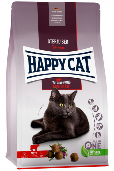 Корм Happy Cat Sterilised Voralpen-Rind для стерилизованных кошек и кастрированных котов с говядиной