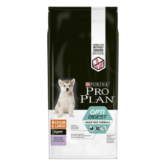 Pro Plan Grain Free Formula для щенков средних и крупных пород с чувствительным пищеварением, с индейкой