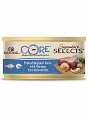 Банки Wellness Core Signature Selects для кошек из тунца с креветками в виде кусочков в бульоне