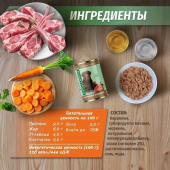 Банки Dog Lunch экспресс-обед для собак с бараниной и овощами