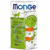 Паучи Monge Supreme Adult cat для взрослых кошек с зелёным горошком и мини-морковью Паучи Monge Supreme Adult cat для взрослых кошек с зелёным горошком и мини-морковью