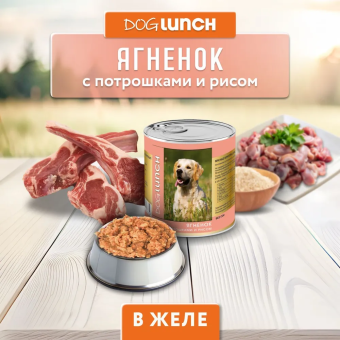 Банки Dog Lunch для собак с ягненком с потрошками и рисом в желе