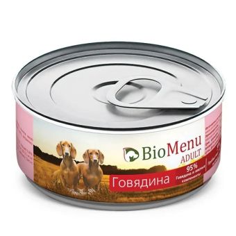 Банки BioMenu adult для собак с говядиной 95% мясо