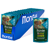 Паучи Monge Cat BWild GRAIN FREE беззерновой для стерилизованных кошек беззерновой из тунца с креветками и овощами
