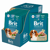 Паучи Brit Premium для взрослых собак миниатюрных пород с уткой и яблоком в соусе