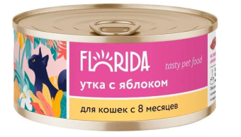 Консервы Florida для кошек с уткой и яблоком