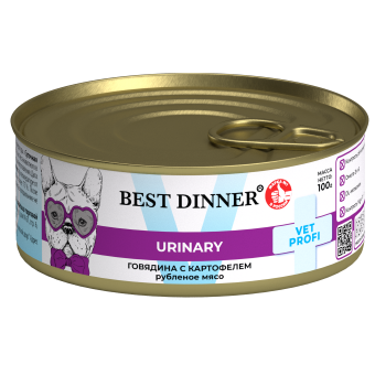 Банки Best Dinner Exclusive Urinary для собак с профилактикой мочекаменной болезни с говядиной и картофелем 100г