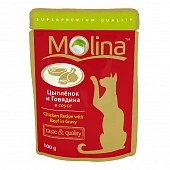Паучи Molina для кошек с цыплёнком и говядиной в соусе Паучи Molina для кошек с цыплёнком и говядиной в соусе