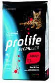 Сухой Корм Prolife Sterilised Adult для стерилизованных кошек со свежим мясом говядины и с рисом